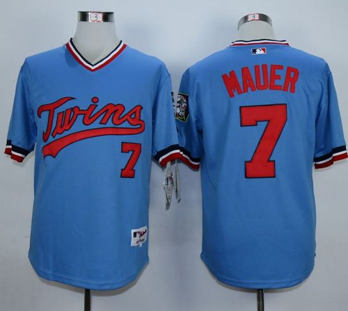 Twins #7 Joe Mauer Light Blue 1984 Turn Back The Clock Stitched MLB Jersey - Click Image to Close